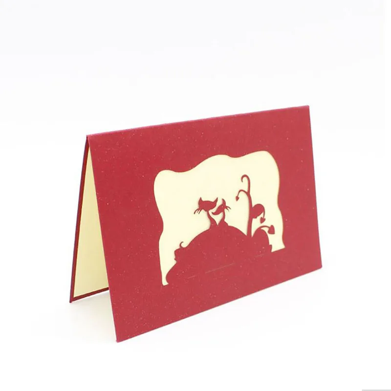 Лазерная резка ручной работы 3D милый кот бумага приглашения Поздравительные