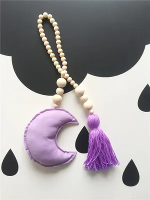 purple moon Детские деревянные украшения, луна, звезда, сердце, реквизит для фотосессии, подвесные украшения для комнаты, аксессуары для коляски, подарки - Цвет: purple moon