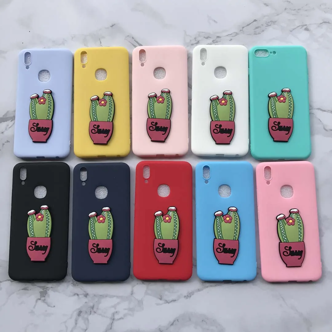 Карамельный цвет с 3D красный кактус Patch для iPhone X мультфильм кремния мягкий чехол 7