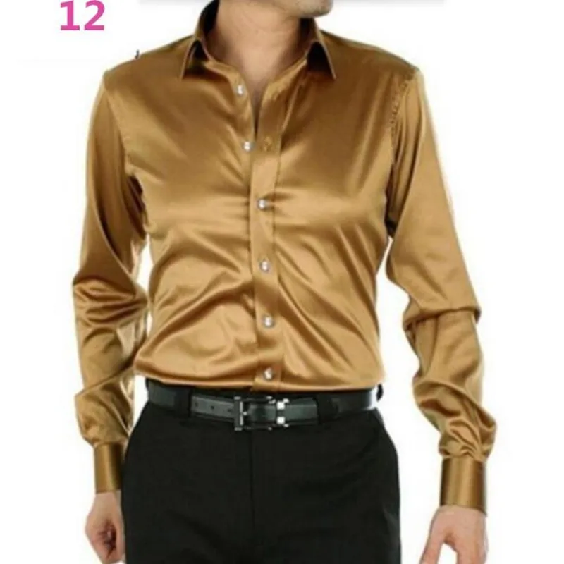 Мужская рубашка под заказ повседневные Костюмы шелковые атласные рубашки с