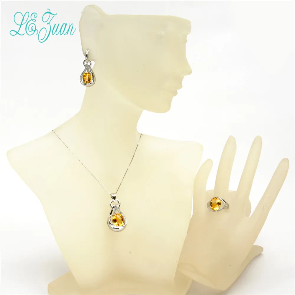 L&ampzuan 925 Sterling Silver Natural 4.75ct Citrine Yellow Gemstone Luxury Pendant With Chain For Wedding Jewelry | Украшения и