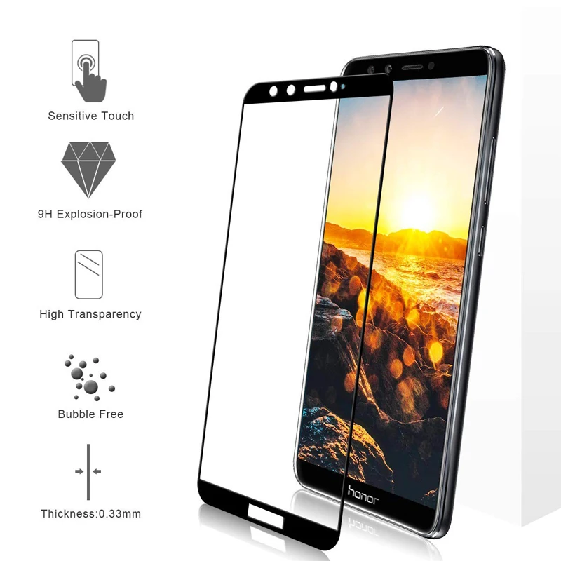 5D закаленное стекло для Huawei Honor 9 Lite Защитная пленка экрана изогнутая полная на