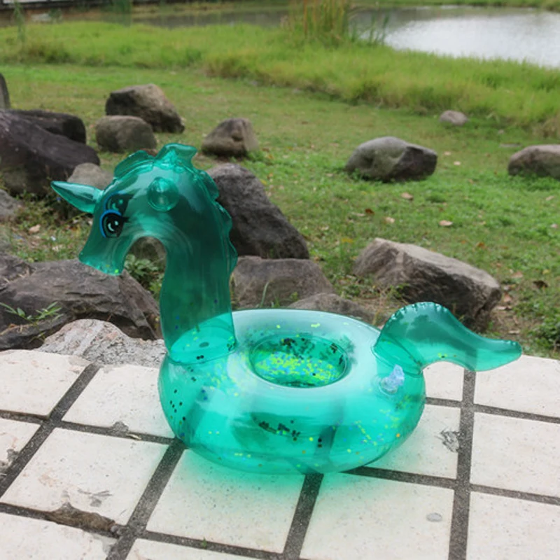 Блестками Единорог надувной подстаканник Зеленая прозрачная плавающие