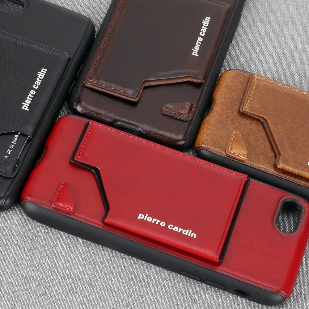 For Apple iPhone 7 Plus Phone Case Pierre Cardin Genuine Leather Slim Card Holder Stand Flip Hard Cover |