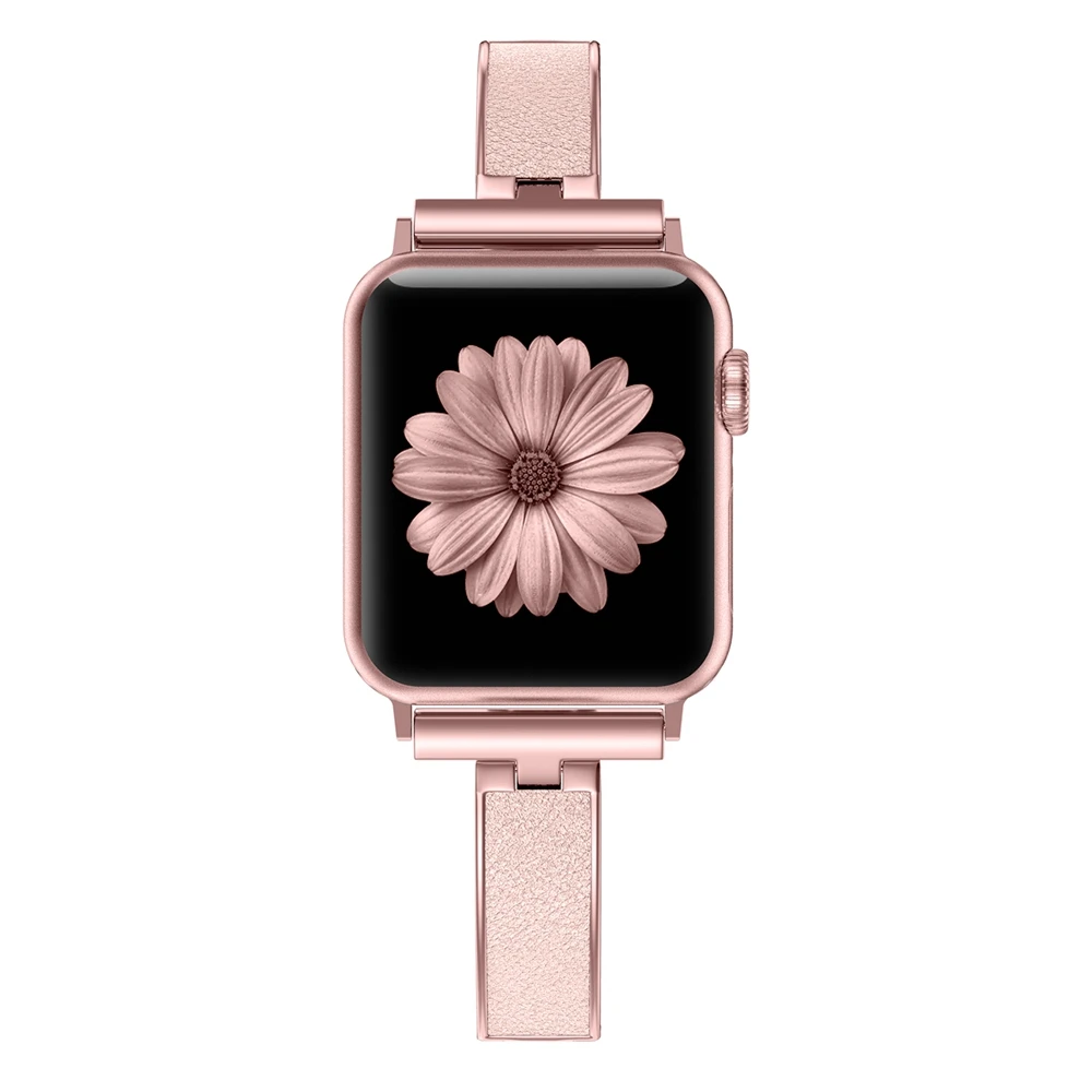 PinkGold Женский металлический ремешок для Apple Watch Series 5, 40 мм, 44 м, металлический+ кожаный браслет, ремешок для iWatch Series 4, 3, 2, 1, 38 мм, 42 мм - Цвет ремешка: PinkGold