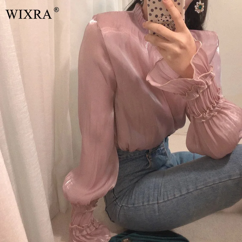 Женская блузка с длинным рукавом Wixra весенне летняя блестящими рукавами в