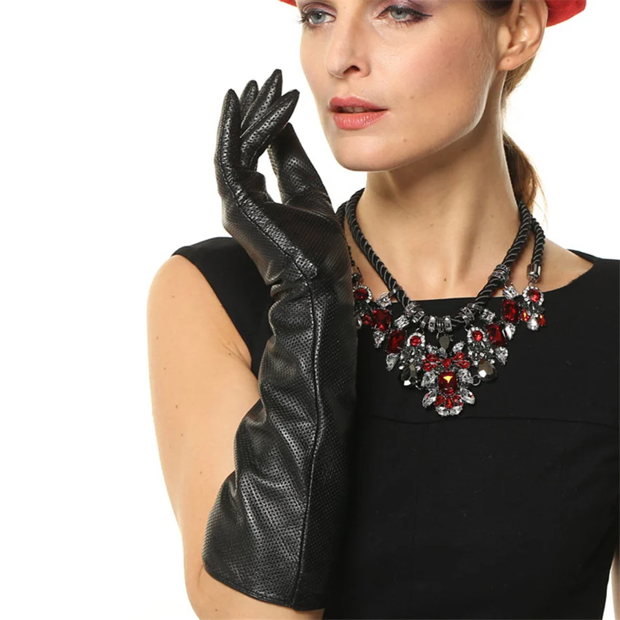 

Genuine Leather Fashion Black 45cm Long Solid Gloves Women Breathable Winter Elbow Sheepskin Glove For Driving Hot Sale L081NN