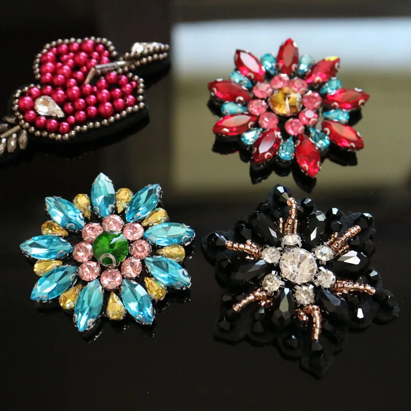 1pc handmade sequin round flower patches for clothing DIY rhinestone beaded Sew on patch embroidery applique parche ropa | Дом и сад