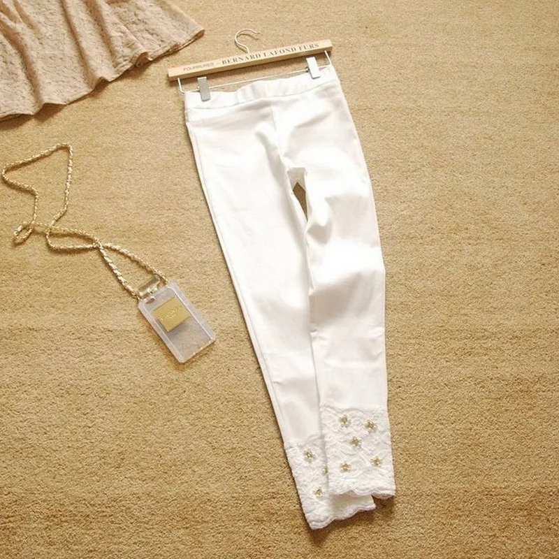 2019 новые летние со стразами бисером повседневные женские леггинсы кружева