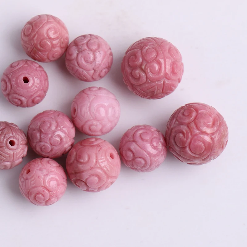 Rhodochrosite Круглый Резной розовый 10/12/14/16/18 мм для самостоятельного изготовления