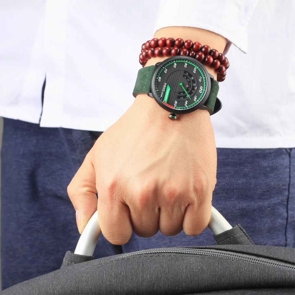 TOMORO Men's Unique Racing Car 3D Design Cow Leather Strap Luxury Fashion Sports Black Quartz Wrist Watch 2017 Brand New TMR1017 |