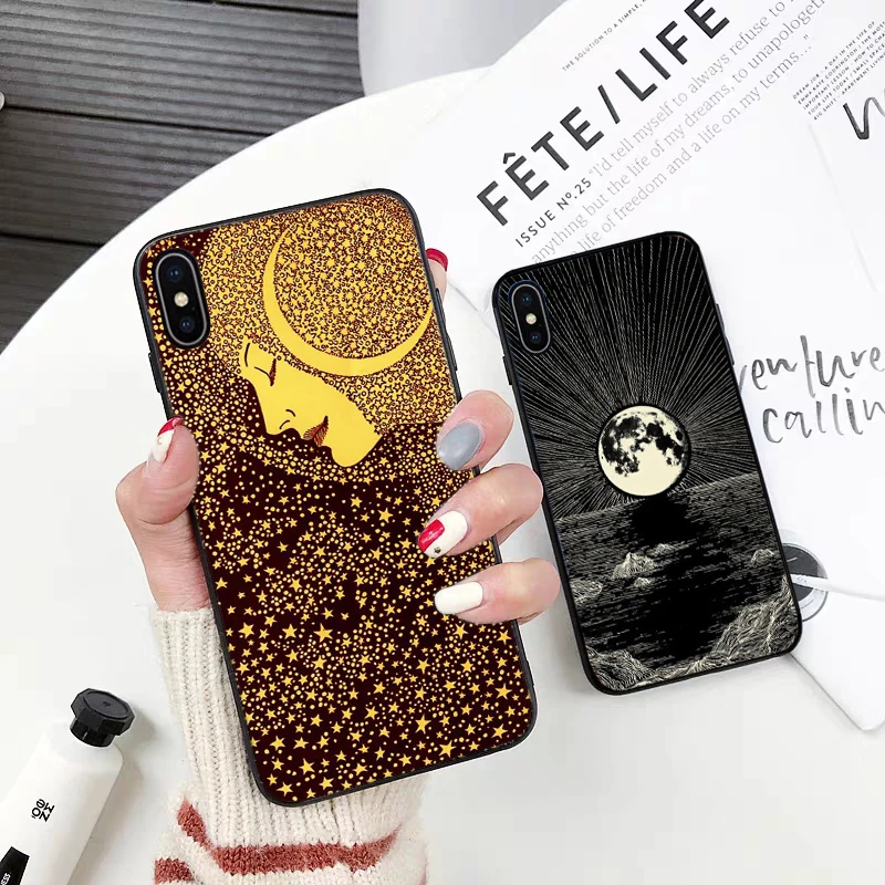 Черный силиконовый чехол Sun and moon для iPhone 5 5S 6 6S Plus 7 8 11 Pro X XS Max XR|Бамперы| |