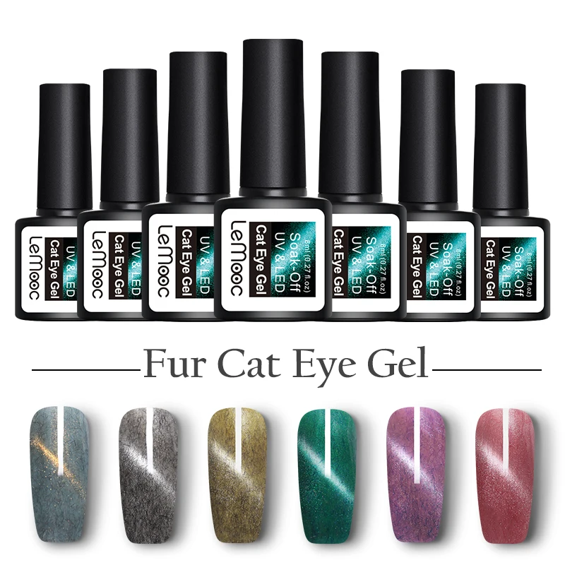 Меховой Гель лак для ногтей LEMOOC 8 мл с эффектом кошачий глаз зимний фиолетовый