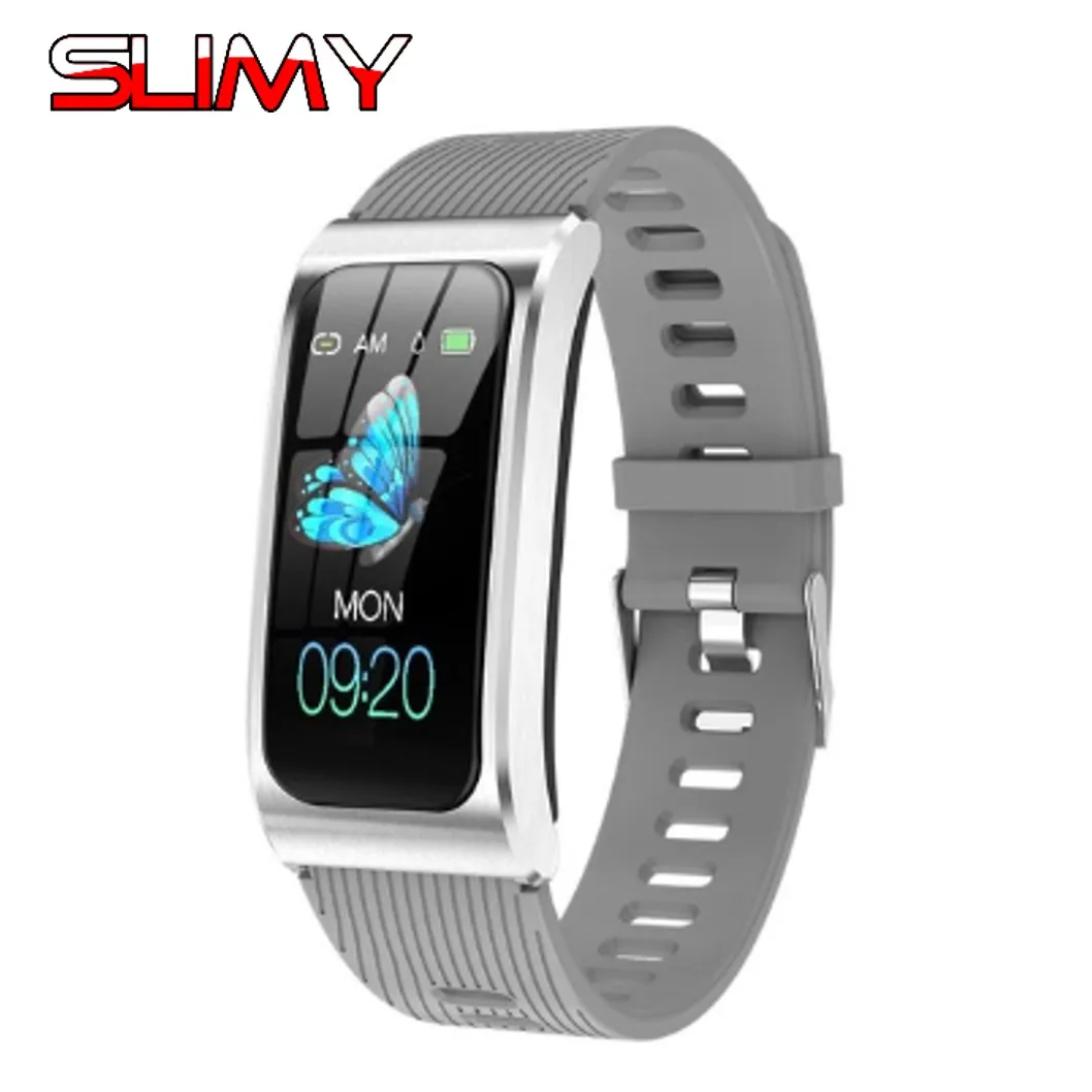Silicone Gray Strap AK12 умный Браслет цветной экран IP68 Водонепроницаемый для женщин и мужчин пульсометр монитор кровяного давления цикл трекер активности спортивный браслет - Цвет: Silicone Gray Strap