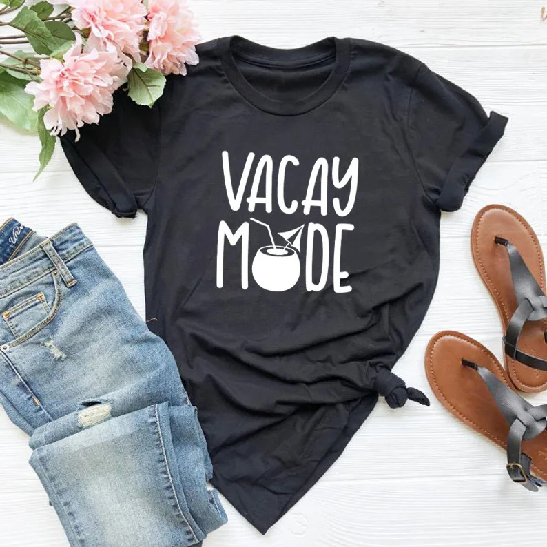 Vacay mode Летняя Пляжная футболка для отдыха новинка Tumblr хипстерская забавная топы с