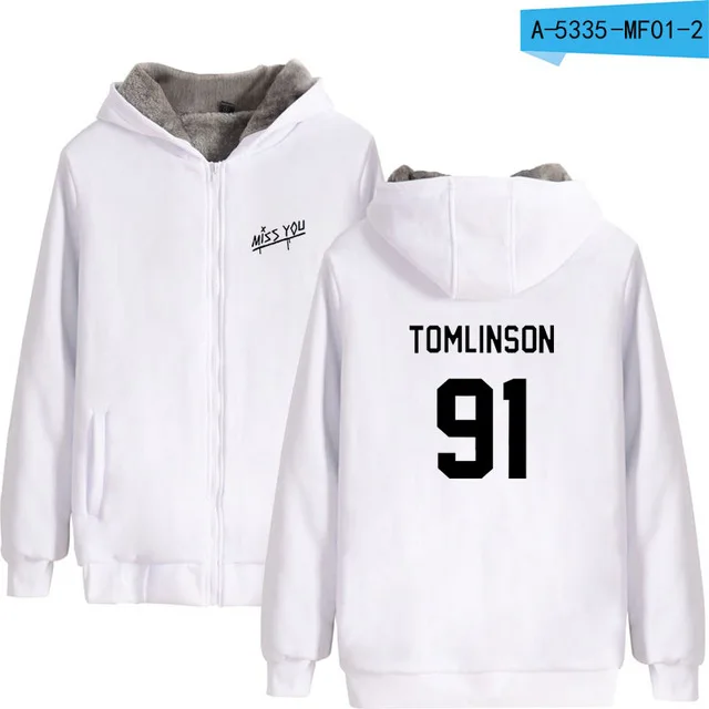 One Direction Луи Томлинсон зимняя толстовка флисовая теплая куртка утепленное пальто Miss You Толстовка с принтом одежда унисекс - Цвет: white
