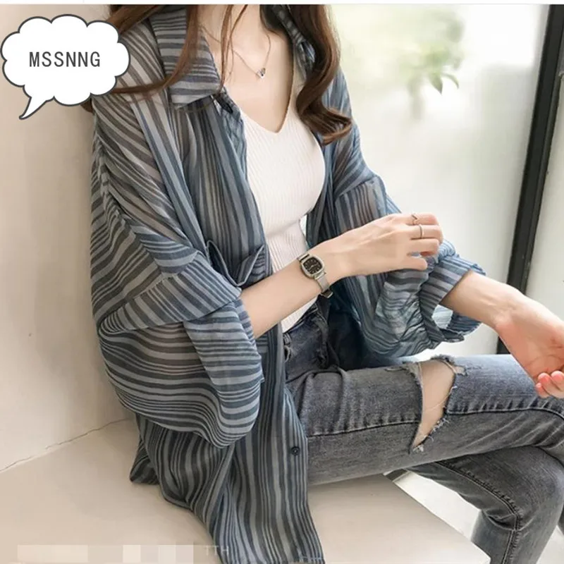 Женская шифоновая рубашка в полоску MSSNNG новая Корейская версия Солнцезащитная