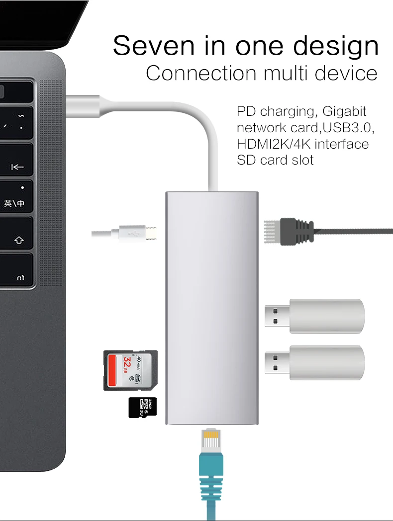 Usb c многопортовый адаптер thunderbolt 3 hub type к hdmi ethernet Gigabit rj45 usb 0 для macbook samsung s8 HUAWEI MATE 10|
