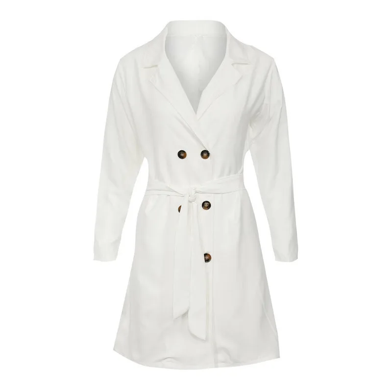 Evasu Lou 2018 New Spring Autumn Women White Double Breasted Long-sleeve Waist Tie Trench Coat Female Casual Thin Coats EV033 |