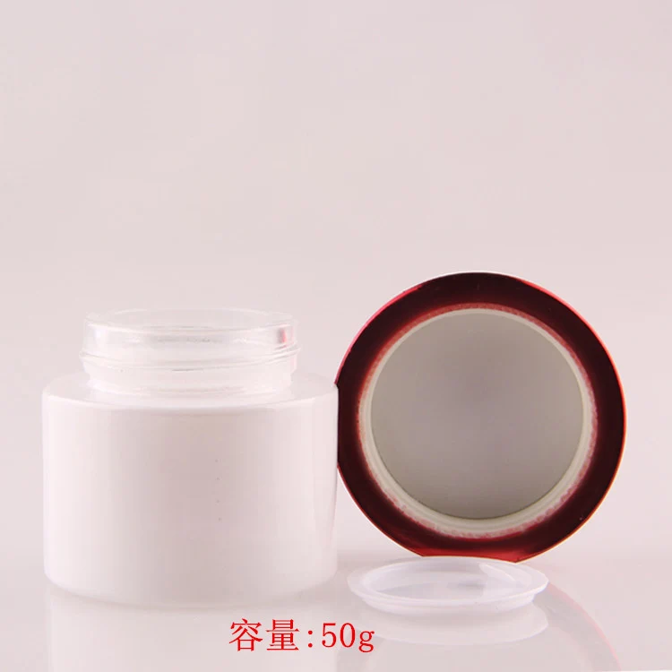 Стеклянная банка с белой крышкой 50 г красной линией косметический контейнер для
