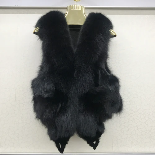 black Горячая Распродажа, женский жилет из натурального Лисьего меха, натуральный мягкий Лисий мех, куртка без рукавов, Женский качественный теплый жилет из натурального Лисьего меха - Цвет: black