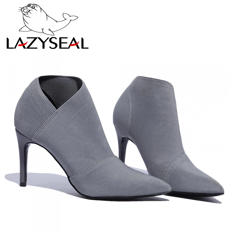 Женские ботинки LazySeal на шпильке заостренный носок высокий каблук эластичная