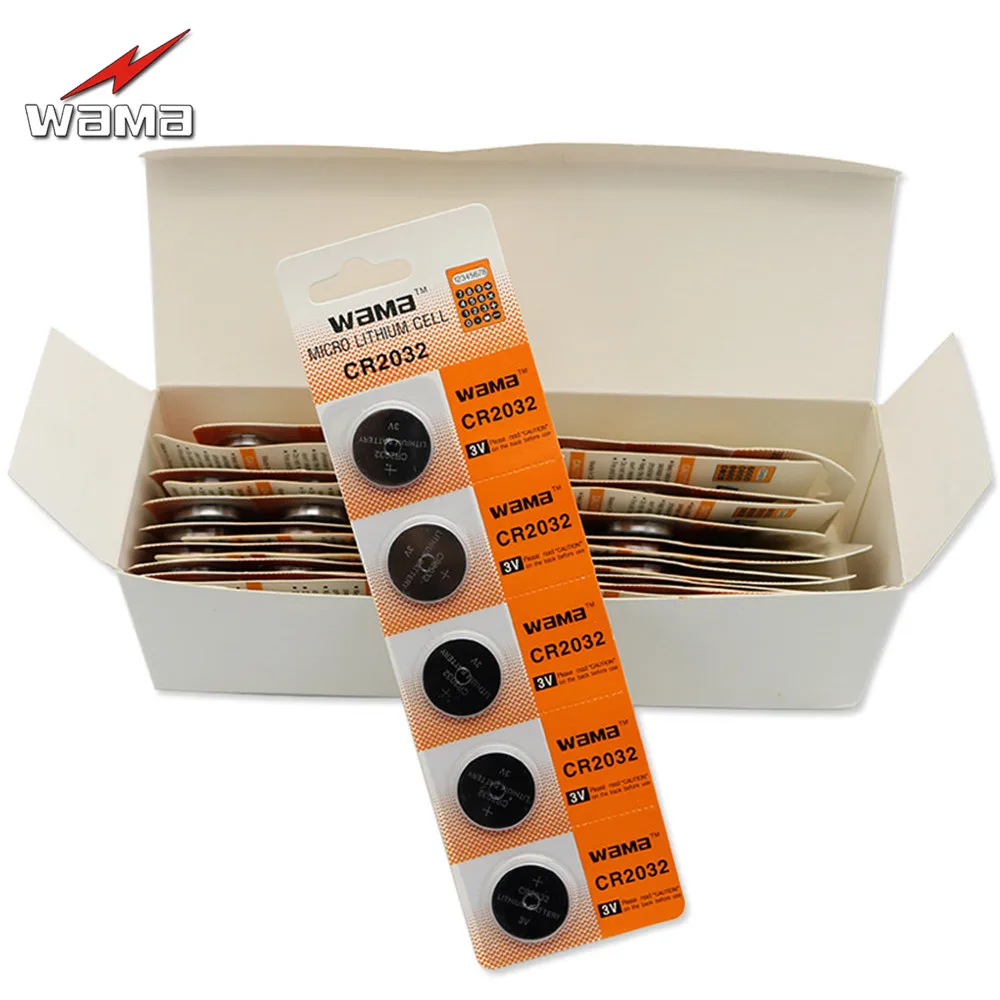 

100pcs/20pack Wama CR2032 3V Button Cell Coin Batteries Lithium DL2032 SB-T15 EA2032C ECR2032 L14 Car Remote Battery