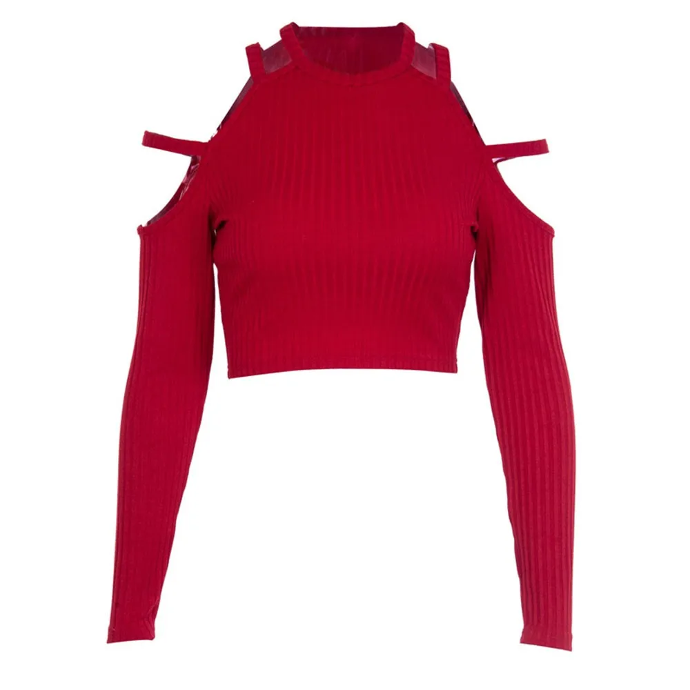 Cropped Knitted Sweaters Women Autumn 2018 Slim Streetwear Stylish Knitwear High Street Club Sexy Top Off Shoulder Red Sweater | Женская