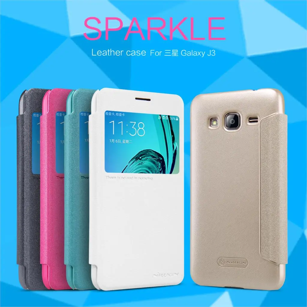 Nillkin Sparkle кожаный чехол для samsung Galaxy j3 2016 j320f j320h j3109 флип-чехол 6 с умным окном |