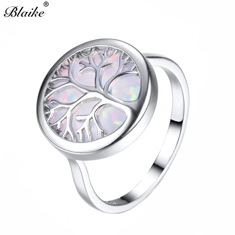 Blaike Vivid Life Tree белый/синий огненный опал кольца для мужчин и женщин 925 пробы Серебряное кольцо ювелирные украшения Радуга камень подарки