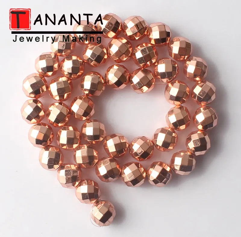 Faceted Rose Gold Бусины из натурального камня граненые матовые розовые золотые черные гематитовые Круглые бусины для самостоятельного изготовления ювелирных изделий браслет ожерелье 4 6 8 10 мм 15'' - Цвет: Faceted Rose Gold