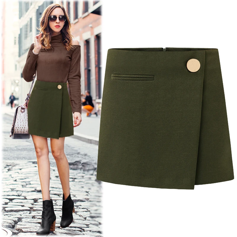 

High Waist Women Mini Skirts Ladies Autumn Winter Fashion Casual Woolen Skirt Vintage Work OL Formal A-Line Skirts