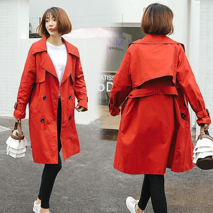 Spring Women Cotton Windbreaker Korean Eleme Double Breasted Loose Turn-down Collar Trench Coats Ladies Broadcloth Windbreakers | Женская