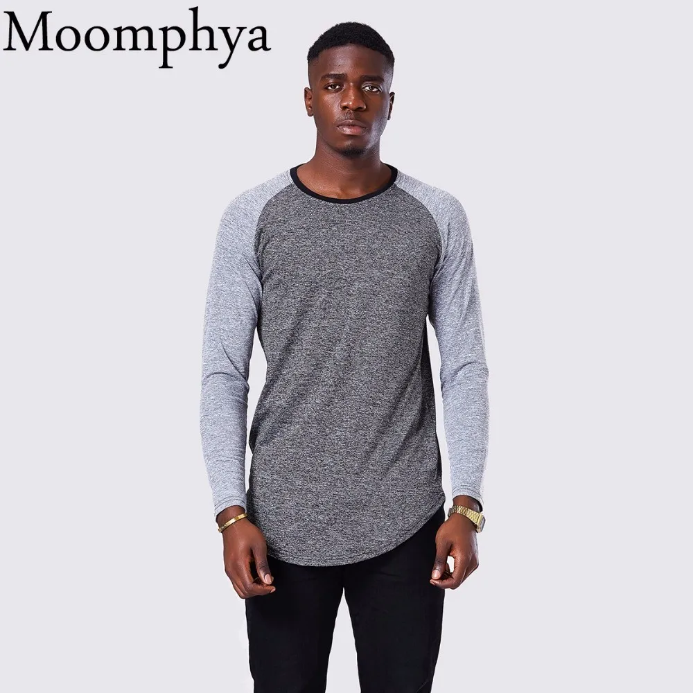 Moomphya/Хип хоп футболка Для мужчин с длинными рукавами S лоскутное рукав футболки