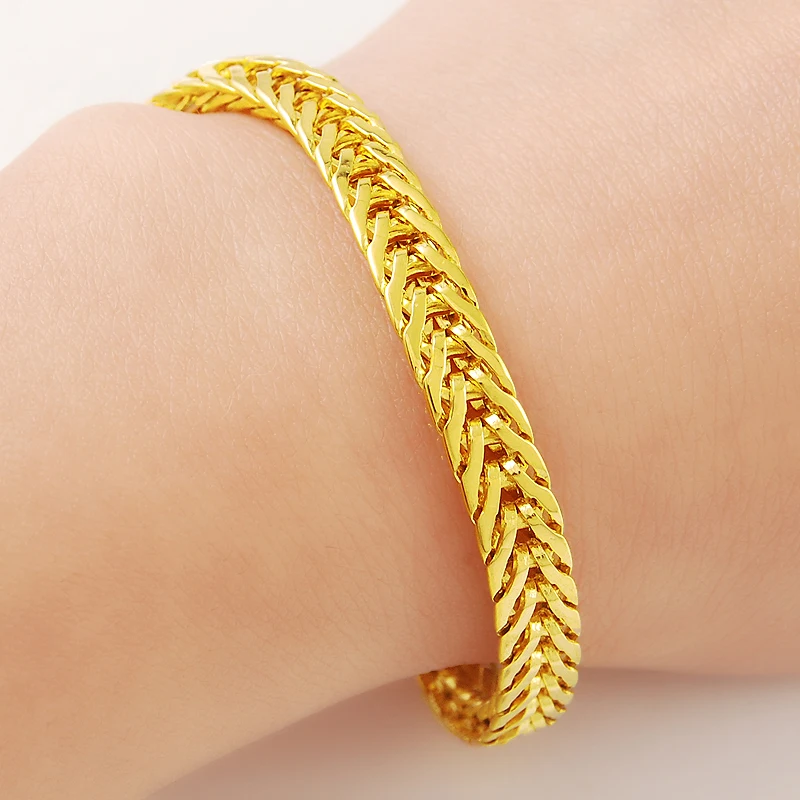 Мужской браслет шириной 6 5 мм из чистого золота 24 К 20 см|men jewelry bracelet|fashion men braceletmen