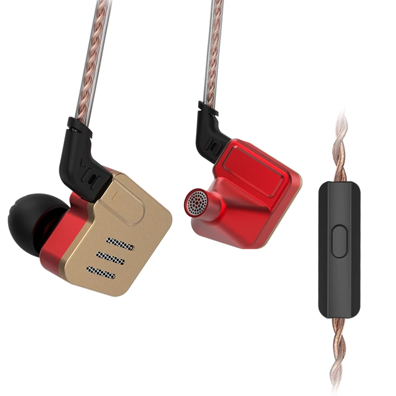 Golden with mic KZ BA10 5BA приводной блок в ухо наушник 5 сбалансированная арматура съемный Отсоединяемый 2Pin кабель DJ металлические наушники HiFi гарнитура KZ ZS10 - Цвет: Golden with mic