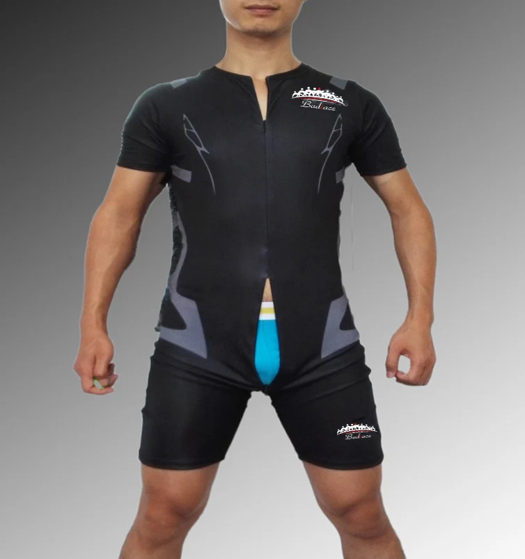 Сексуальный мужской костюм X Man с широкой молнией спортивный для быстрого бега