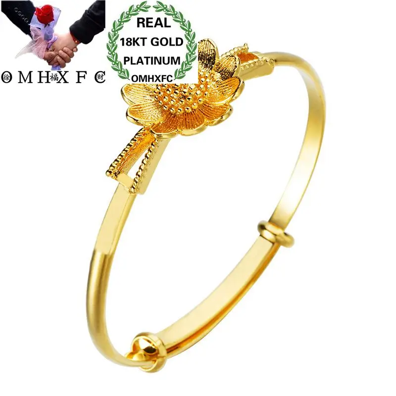 

OMHXFC Wholesale European Fashion Woman Girl Party Wedding Gift Sun Flower 18KT Gold Bangles Bracelets BE83