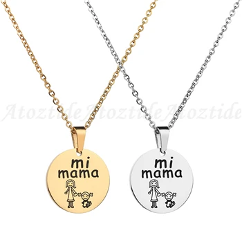 round girl mom Atoztide, 1 шт., милое мультяшное семейное ожерелье из нержавеющей стали с подвеской в виде сердца для мамы, папы, мальчика и девочки, рождественский подарок - Окраска металла: round girl mom