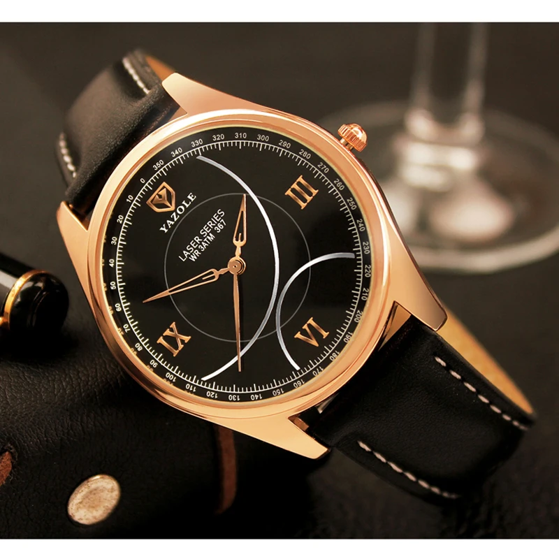 

New Yazole Men Watch Fashion Retro Design Waterproof Leather Analog Quartz Clock Geneva watch man Relogio Masculino luxury Reloj