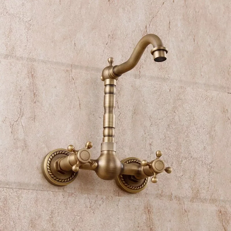 Бесплатная доставка Античный кухонный кран двойной держатель настенный