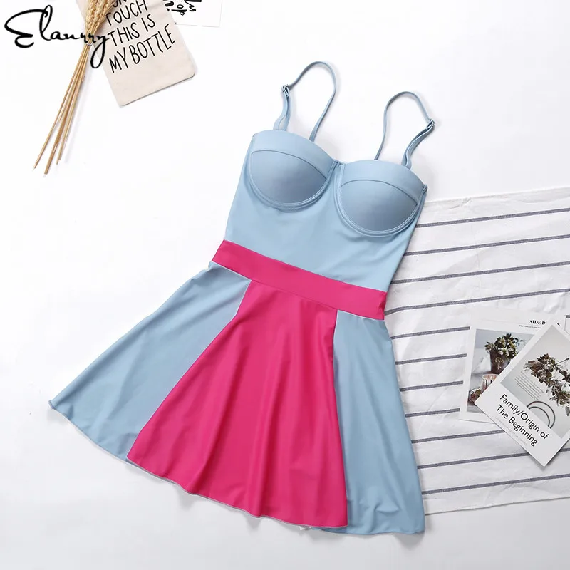 2018 Women One Piece Swimsuit Push Up Sexy Patchwork Swimming Skirt Ladies Beach Wear Monokini Maillot De Bain Femmale | Спорт и