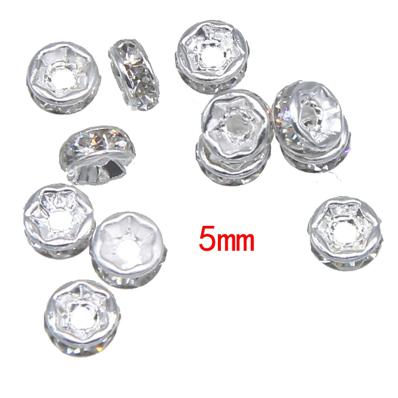 100pcs/lot 5mm Gold Silver Color Rhinestone Rondelles Crystal Bead Loose Spacer Beads for DIY Jewelry Making Accessories fashion | Украшения