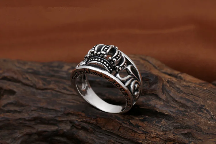 Мужские кольца с короной из 100% серебра 925 пробы винтажные в стиле панк