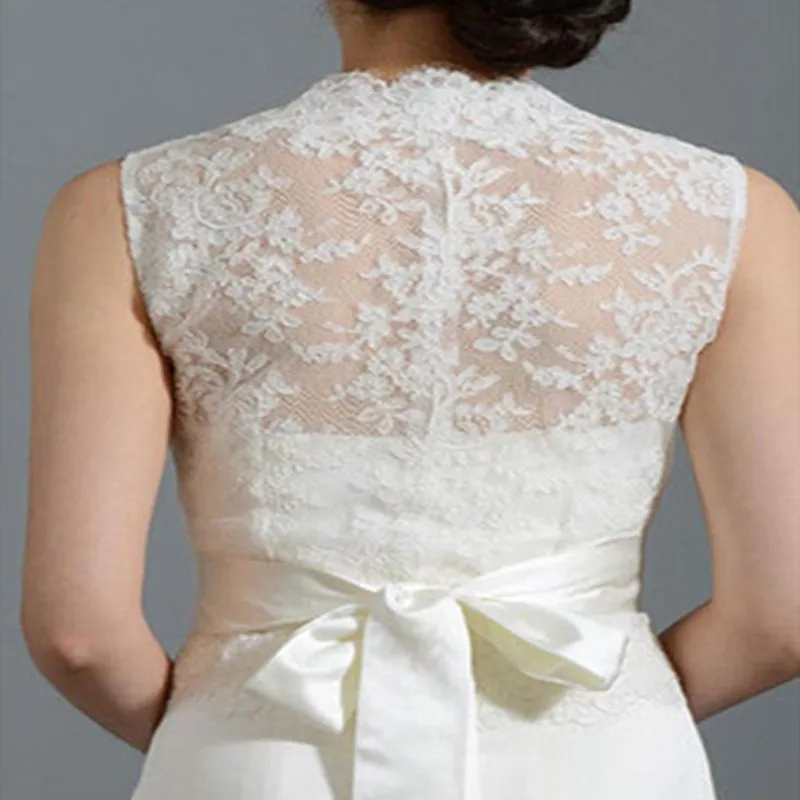 

New Women Sexy Bridal Bolero Jackets White Ivory Sleeveless Deep V Neck Topper Lace Cover Up Custom Wedding Jacket