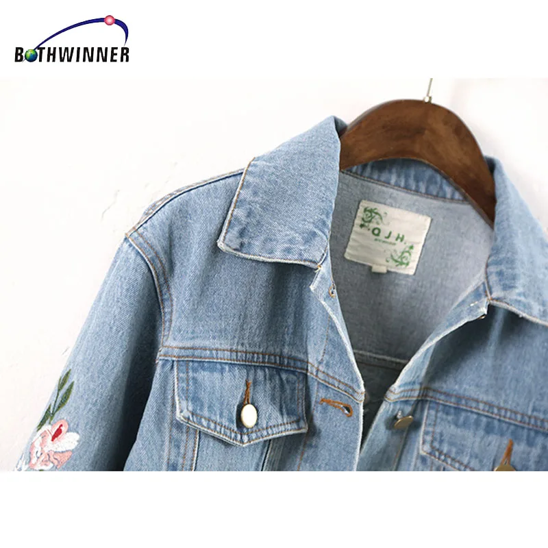 Женская джинсовая куртка с вышивкой Bothwinner Весенняя Повседневная двойным