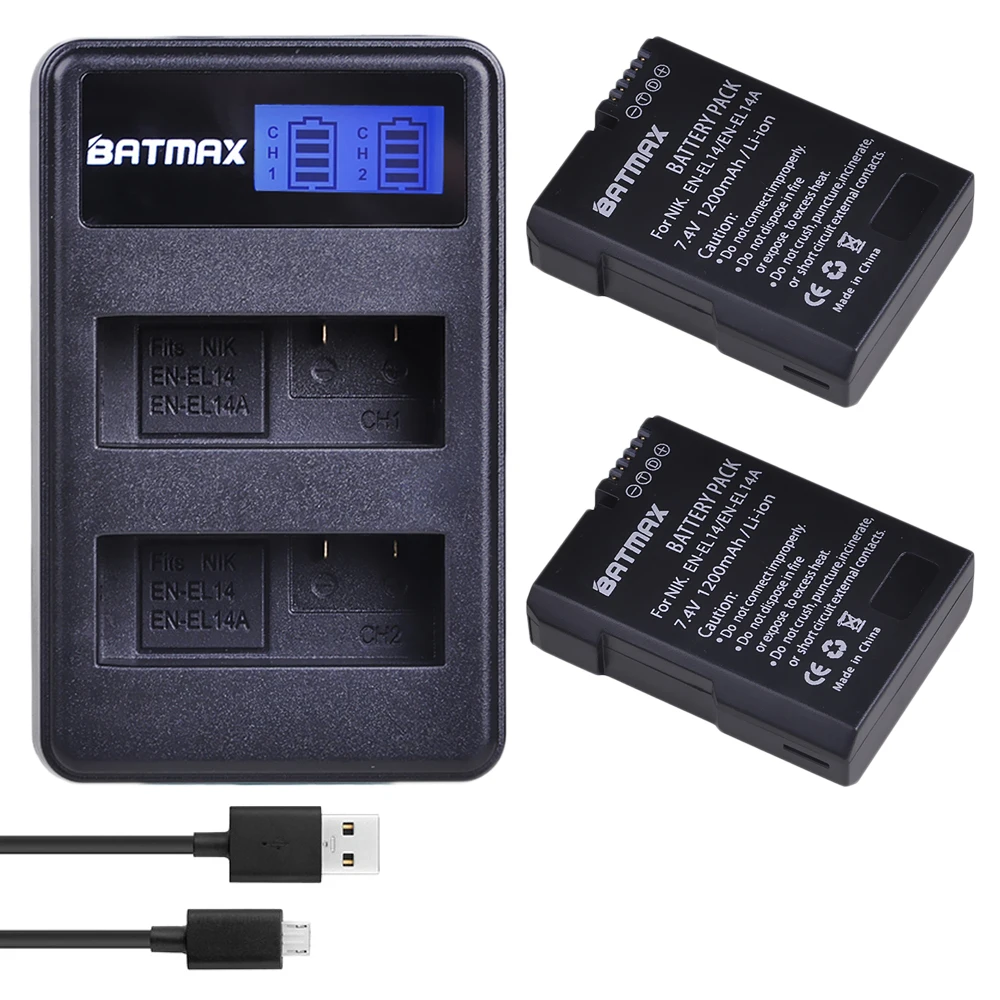 Batmax 2 шт. EN EL14a EL14 батарея ENEL14 + LCD USB двойное зарядное устройство для Nikon D3100 D3200 D3300