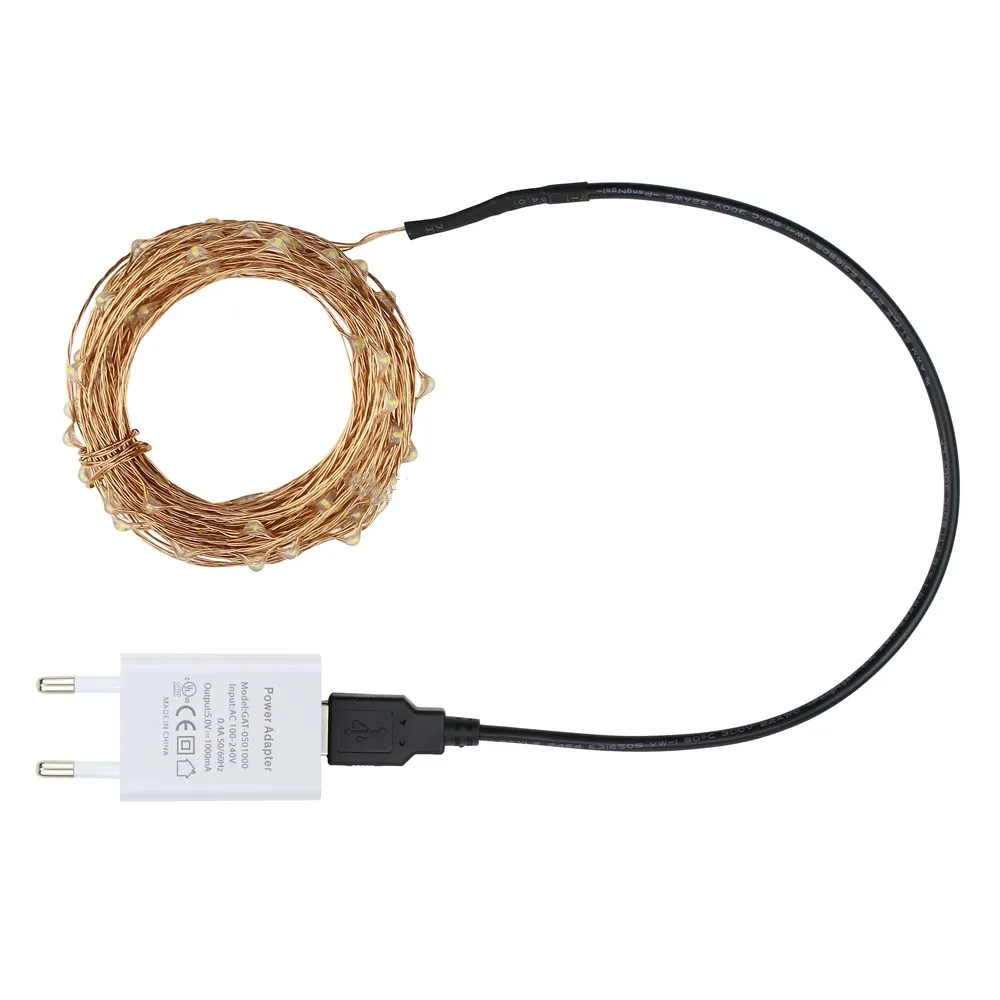 Гирлянда из медной проволоки с адаптером питания 4 шт. USB 6 в для украшения на