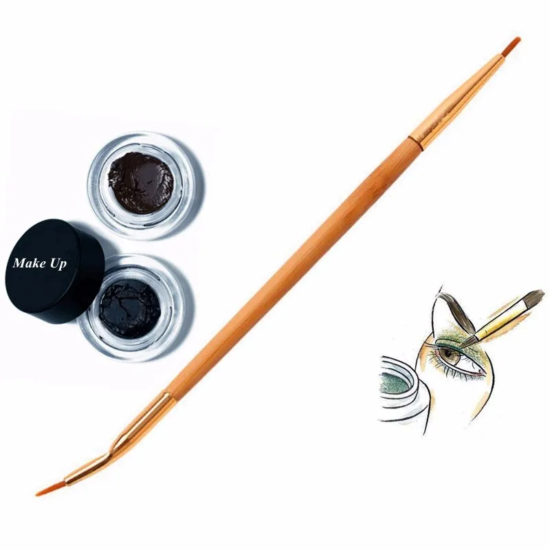 SAIANTTH Double eyeliner brush + lip makeup brushes bending dual beauty tools nature bamboo handle pincel maquiagem | Красота и