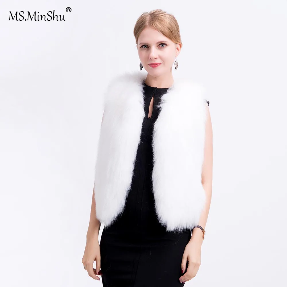 Goede MS. MinShu Vrouwen Echt Vossenbont Vest Hand Gebreide Fox Fur Vest Licht Echt Bont Vest Gilet Vos Bont Jas Met Voering
